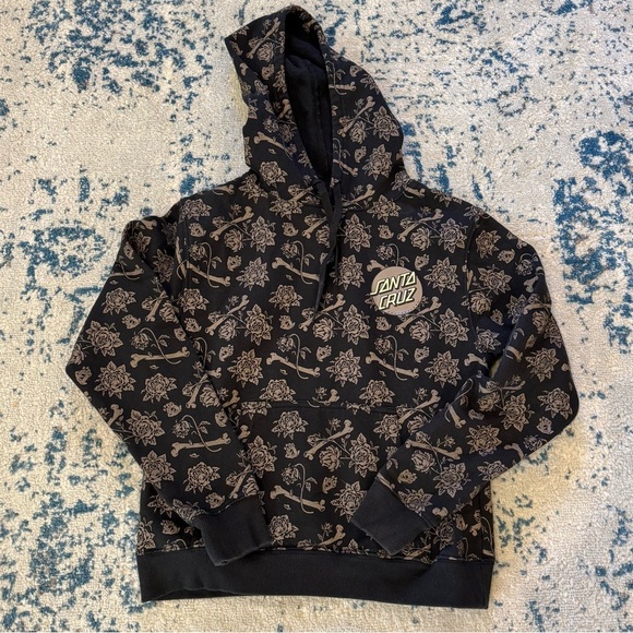 Women’s size small Santa Cruz pull over hoodie black bronze bones roses logo - Picture 3 of 8